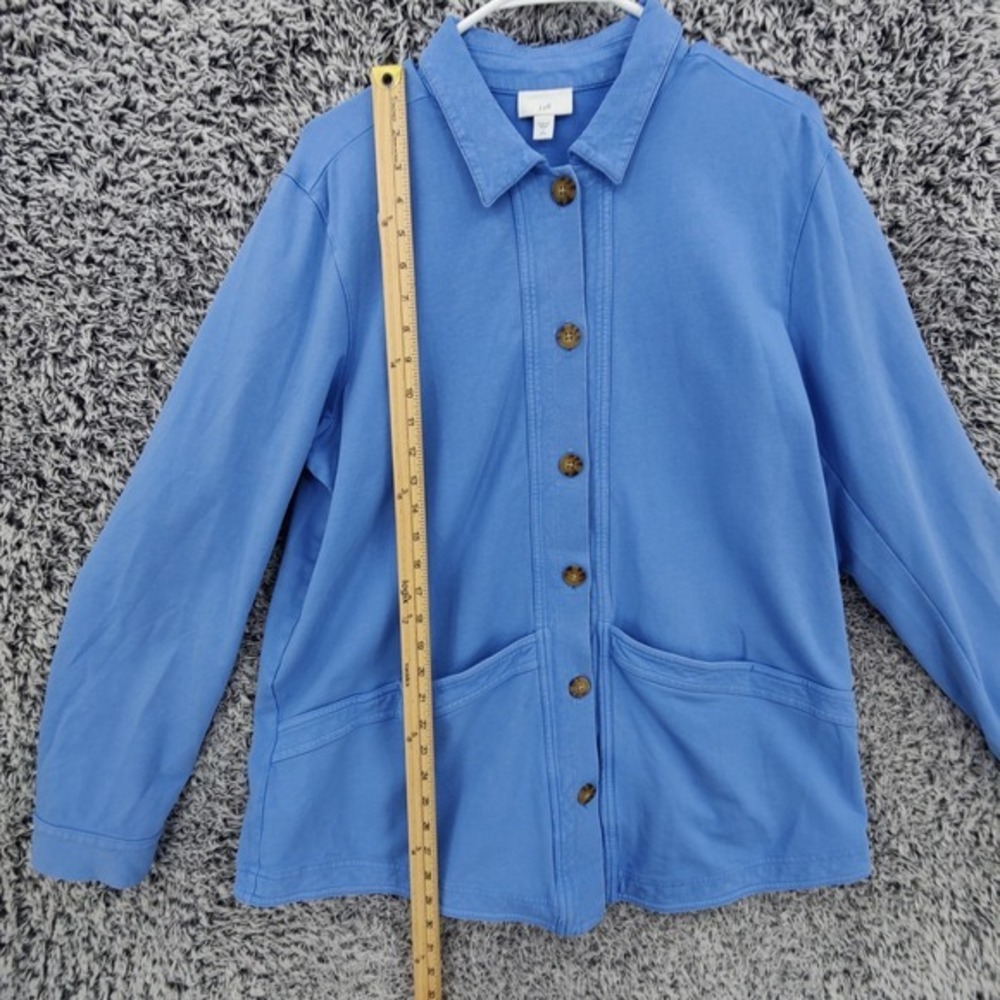 J. Jill Women Coastal Utility Cozy Button Down Shirt Jacket L Tall Blue Shacket - Picture 3 of 16